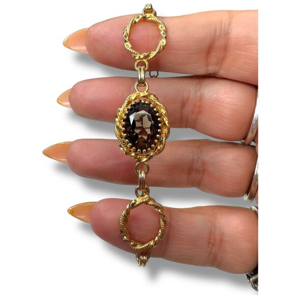 L Fonts 12K GF Smoky Quartz Jewelry Set Bangle Bracelet Brooch Pendant - Picture 16 of 16